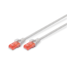Digitus | Patch cord | CAT 6 U-UTP | PVC AWG 26/7 | 1 m | Grey | Modular RJ45 (8/8) plug | Transparent red colored plug for e...