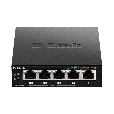 D-Link | Switch | DGS-1005P | Unmanaged | Desktop | 1 Gbps (RJ-45) ports quantity 5 | PoE ports quantity 4 | Power supply typ...