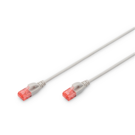 Digitus | Patch cord | CAT 6 U-UTP Slim patch cord | 1.5 m | Grey | Modular RJ45 (8/8) plug | Transparent red coloured connec...