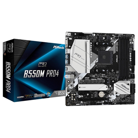ASRock | B550M Pro4 | Processor family AMD | Processor socket AM4 | DDR4 DIMM | Memory slots 4 | Supported hard disk drive in...